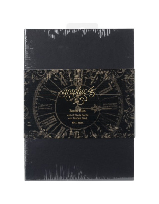 Graphic 45 Book Box with Three Cards and Binder Ring - Black