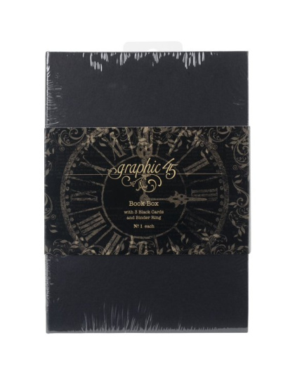Graphic 45 Book Box with Three Cards and Binder Ring - Black