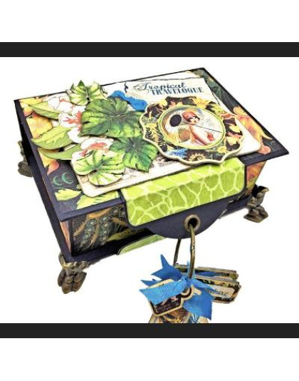 Graphic 45 Book Box with Three Cards and Binder Ring - Black